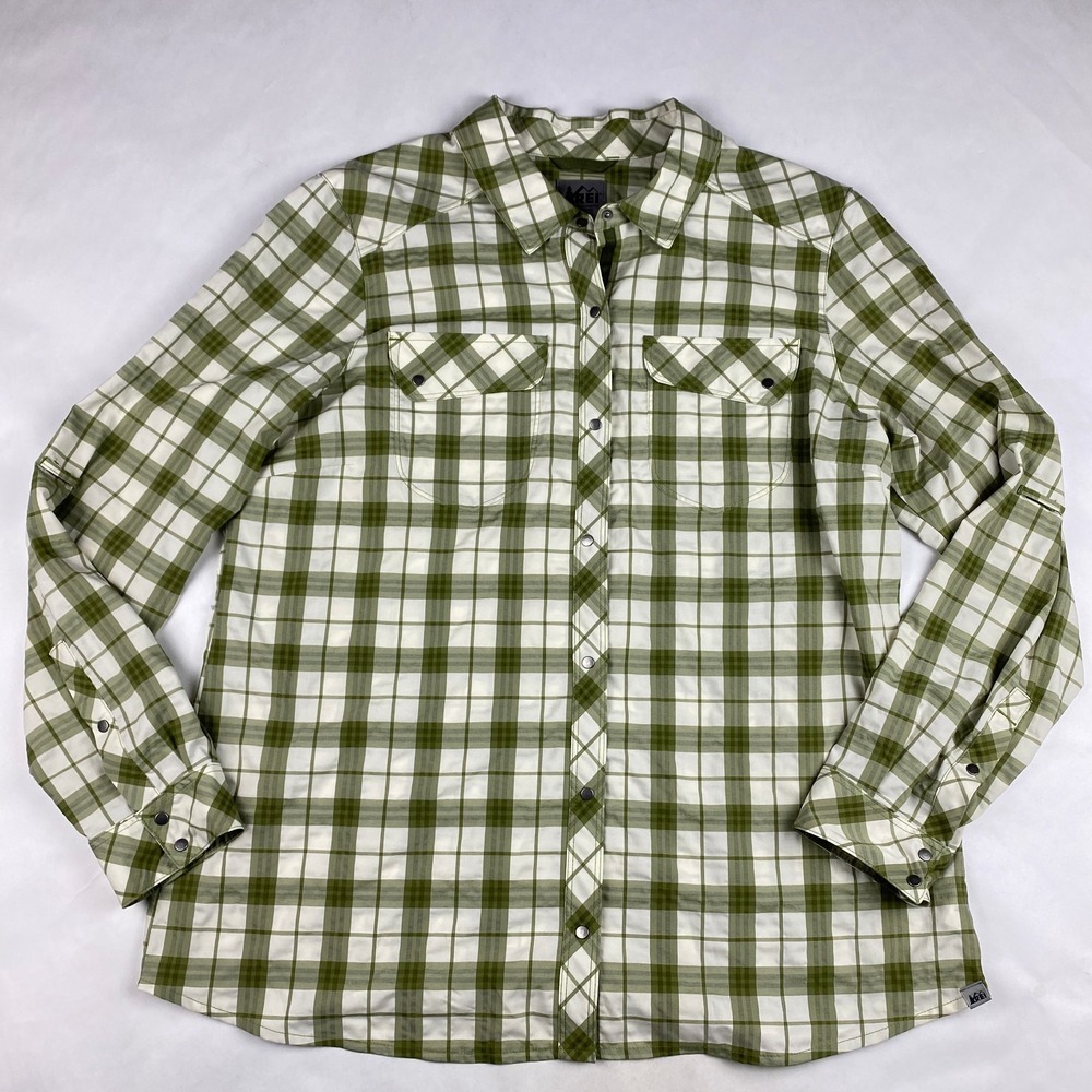 REI Co-op  Plaid Button Down Long Sleeve Hiking Shirt Womens XL Snap